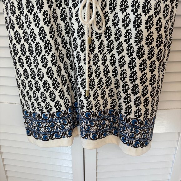 Tory Burch Amara dress small cotton block print cream blue tie Guru Print - Picture 3 of 11